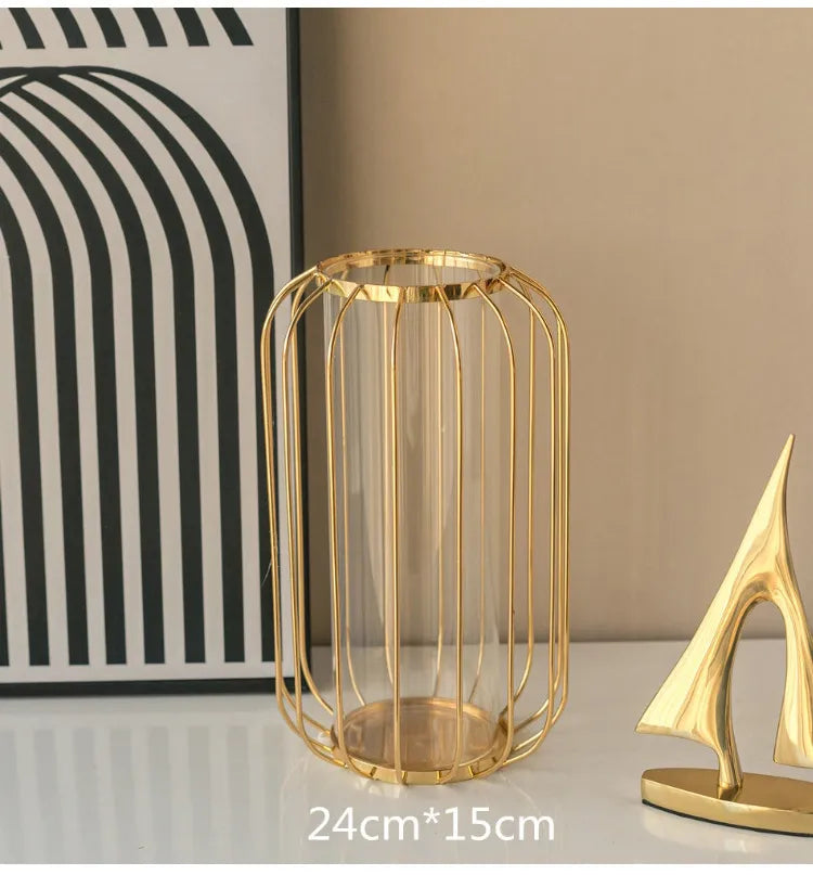 Modern Nordic Golden Glass Vase Home Decor