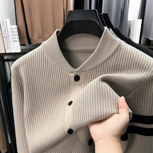 Gilet cardigan en maille pour homme – Manteau en maille chaud et décontracté à col montant