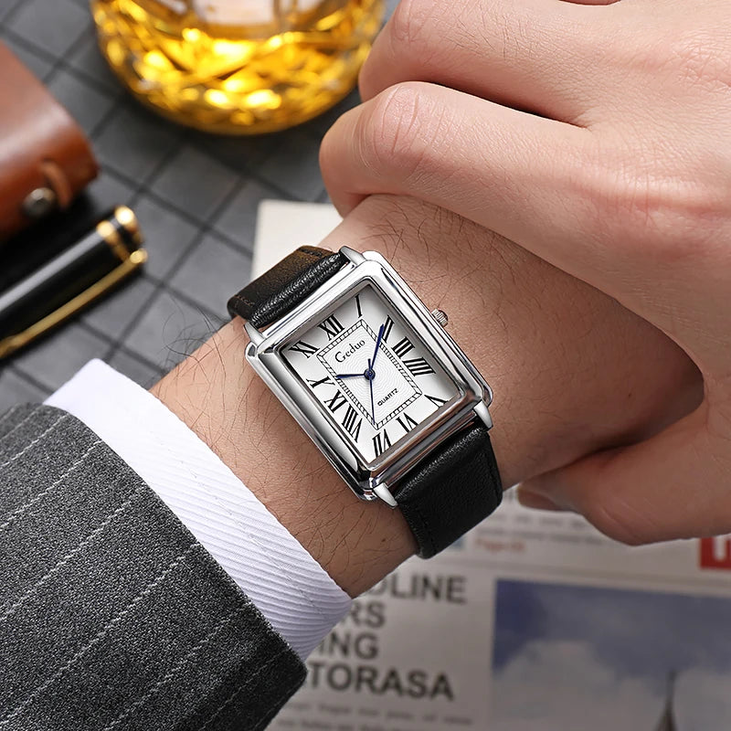 Montre d'affaires à quartz pour hommes avec bracelet en cuir