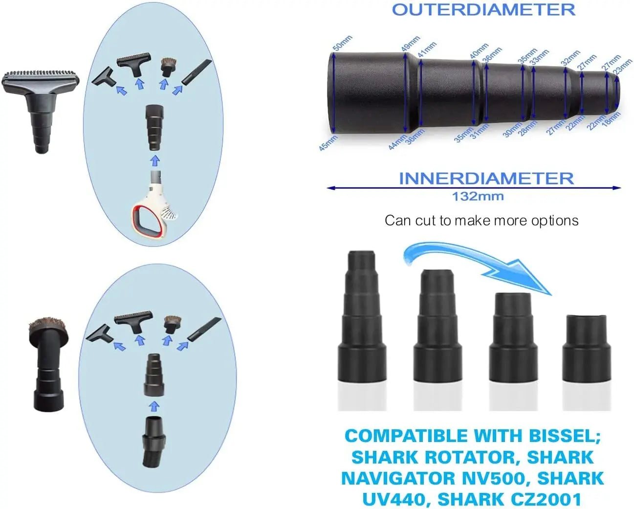 Adapter for Vacuum Cleaner Hose - Various Sizes