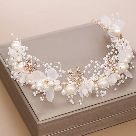 Frauen-Perlen-Blumen-Hochzeitskrone
