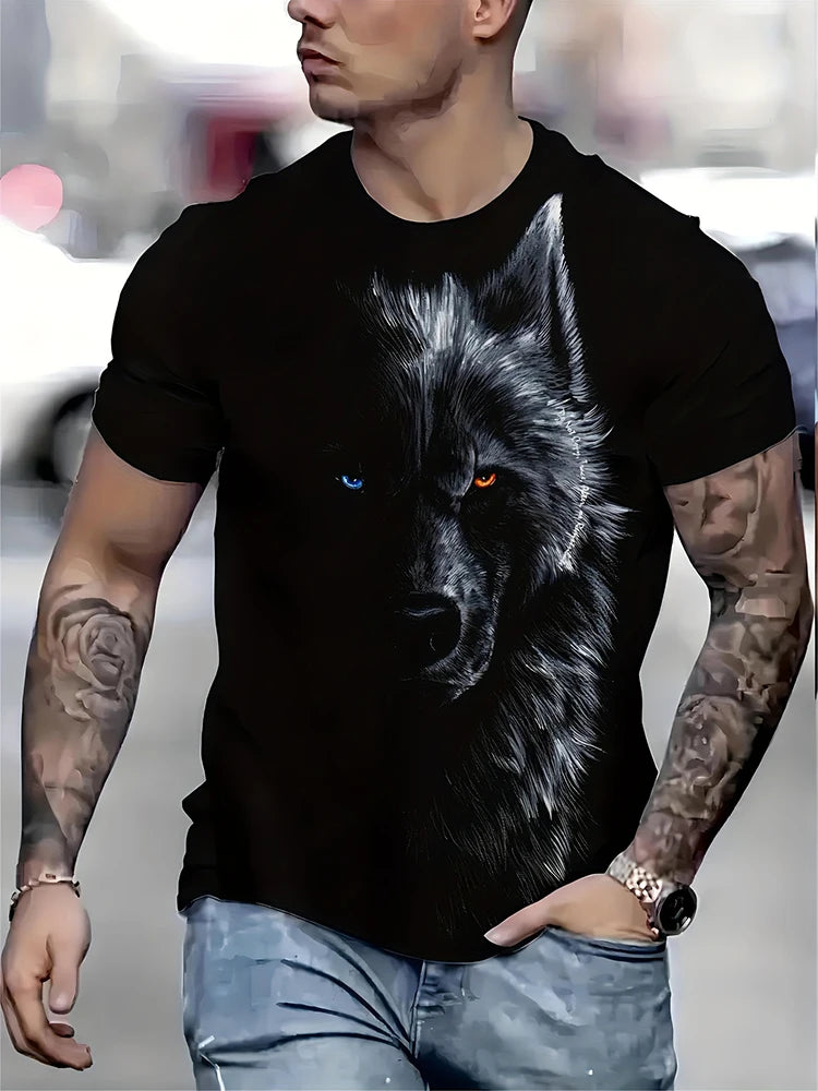 Retro Style 3D Wolf Print Men's T-shirt