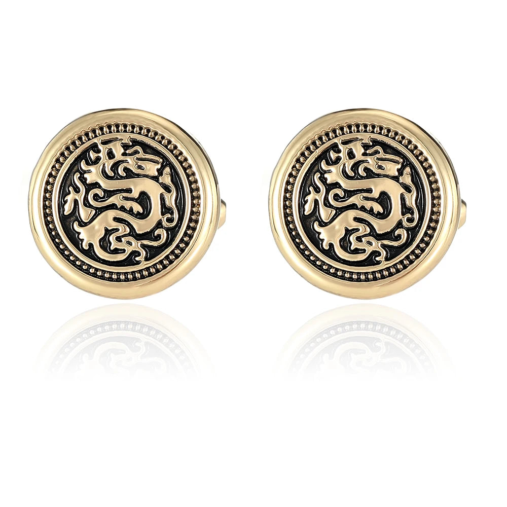 Dragon Totem Round Cufflinks for Men – Vintage Engraved Shirt Sleeve Buttons