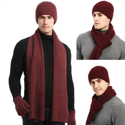 3 Pcs Winter Warm Beanie Hat Long Scarve