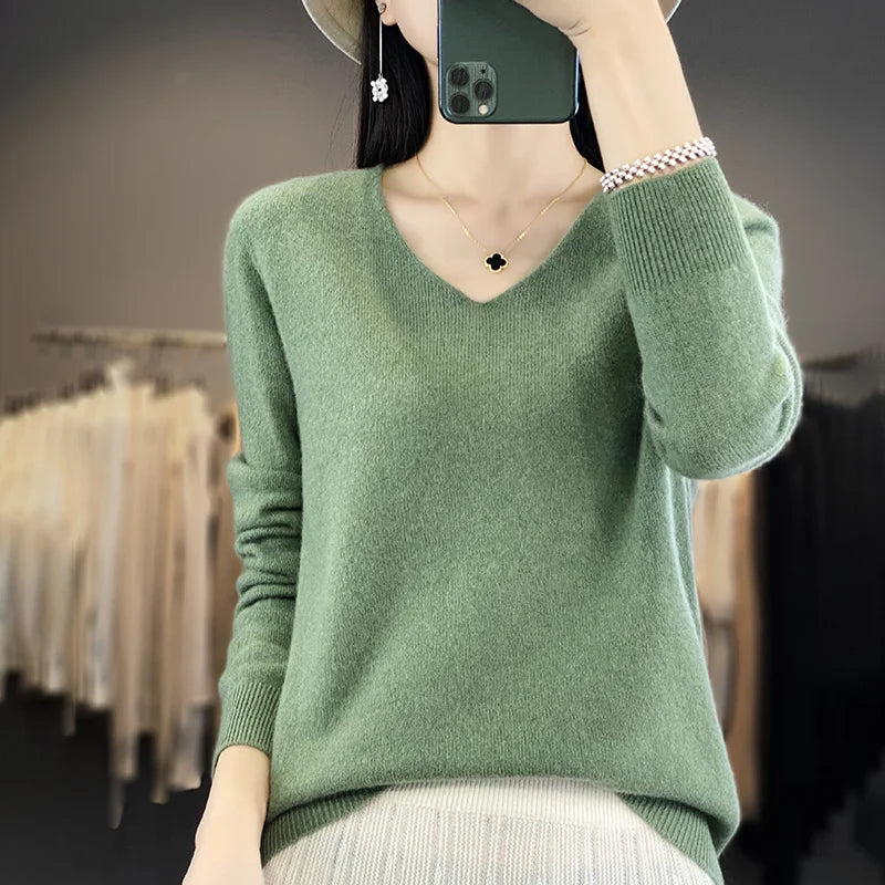 100% Merino Wool V-Neck Sweater