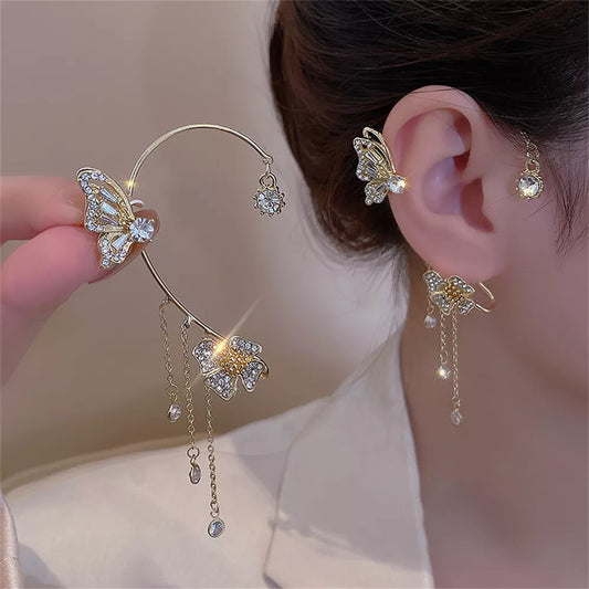 Schmetterlings-Ohrmanschetten-Ohrringe aus Gold mit Quasten-Clip für Damen