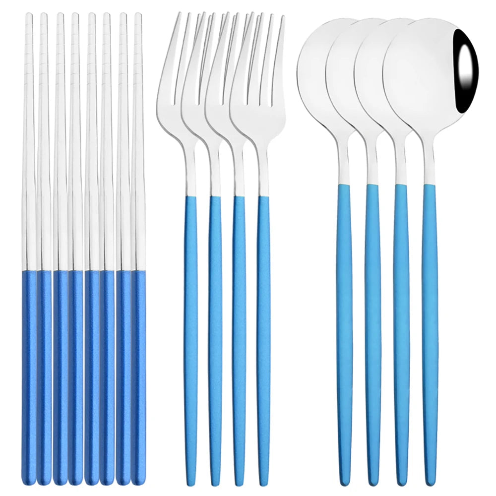 Edelstahl-Geschirrset in Gold und Grün