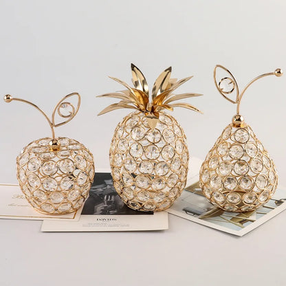 artificial fruit, pineapple ornament, crystal pineapple, crystal ornament, gold pineapple, pineapple decorations, gold ornament, home decor, crystal figurine, plastic fruit