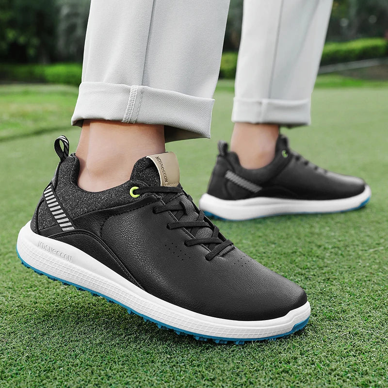 Men’s Waterproof Golf Shoes – Spikeless Lace-Up Golf Trainers Breathable Lightweight Golf Sneakers