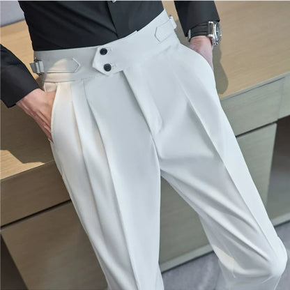 High Waist Solid Slim Fit Men’s Trousers