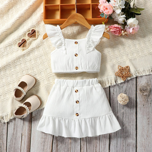 Ensembles de tenues pour filles, bretelles et jupe blanches pures, costume décontracté pour bébé