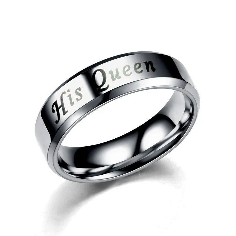 His Queen Her King Matching Couple Rings – Stainless Steel Wedding Bands