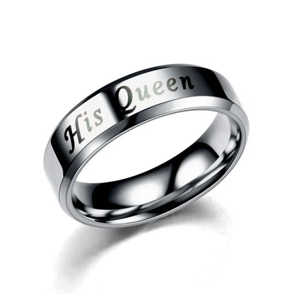 His Queen Her King Matching Couple Rings – Stainless Steel Wedding Bands