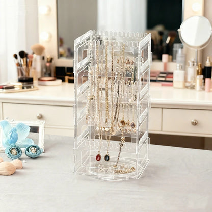 360° drehbarer Schmuckorganizer aus Acryl – Ohrringständer, Halsketten- und Armbandhalter