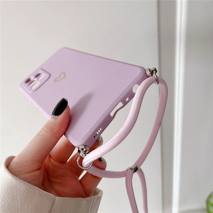 Love Heart Crossbody Lanyard Soft Phone Case For Samsung Galaxy S24 S23 Ultra S22 Plus S21 Cord Necklace Strap Silicone Cover