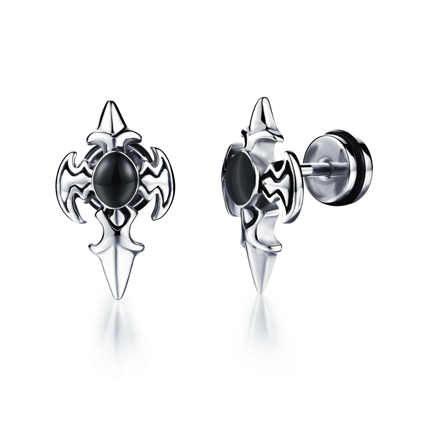 Boucles d'oreilles gothiques punk en acier inoxydable pour hommes et femmes – Petit squelette à géométrie rocheuse avec zircon