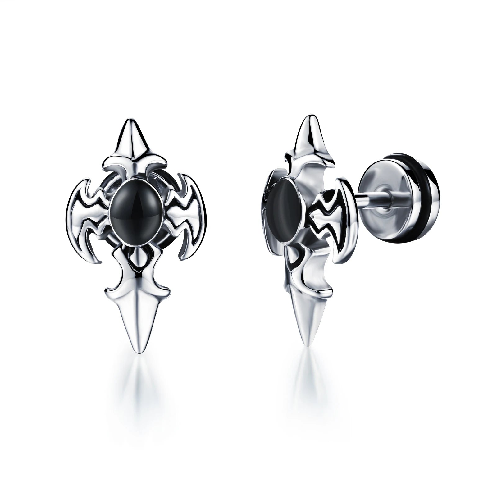 Boucles d'oreilles gothiques punk en acier inoxydable pour hommes et femmes – Petit squelette à géométrie rocheuse avec zircon