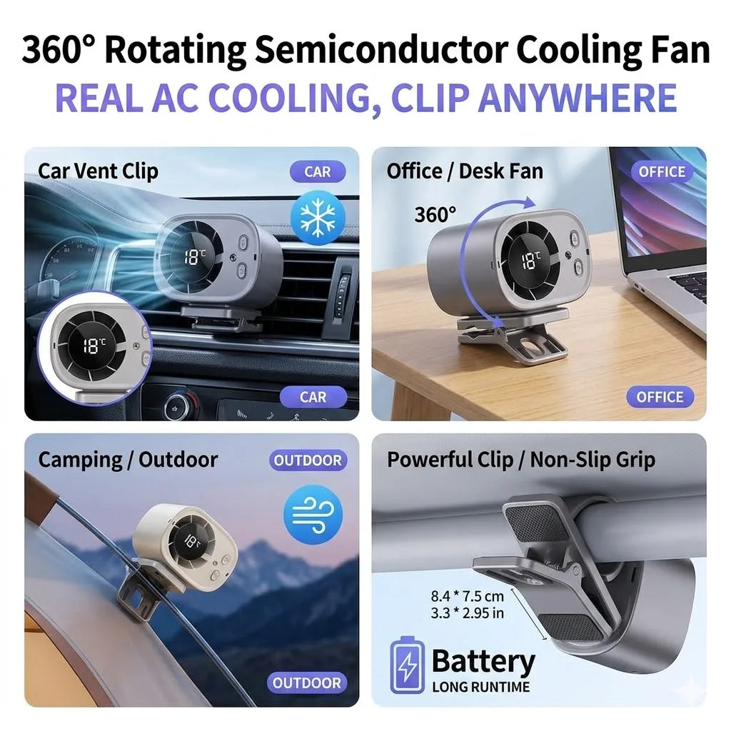 360° Rotating USB Mini Clip On Car Fan