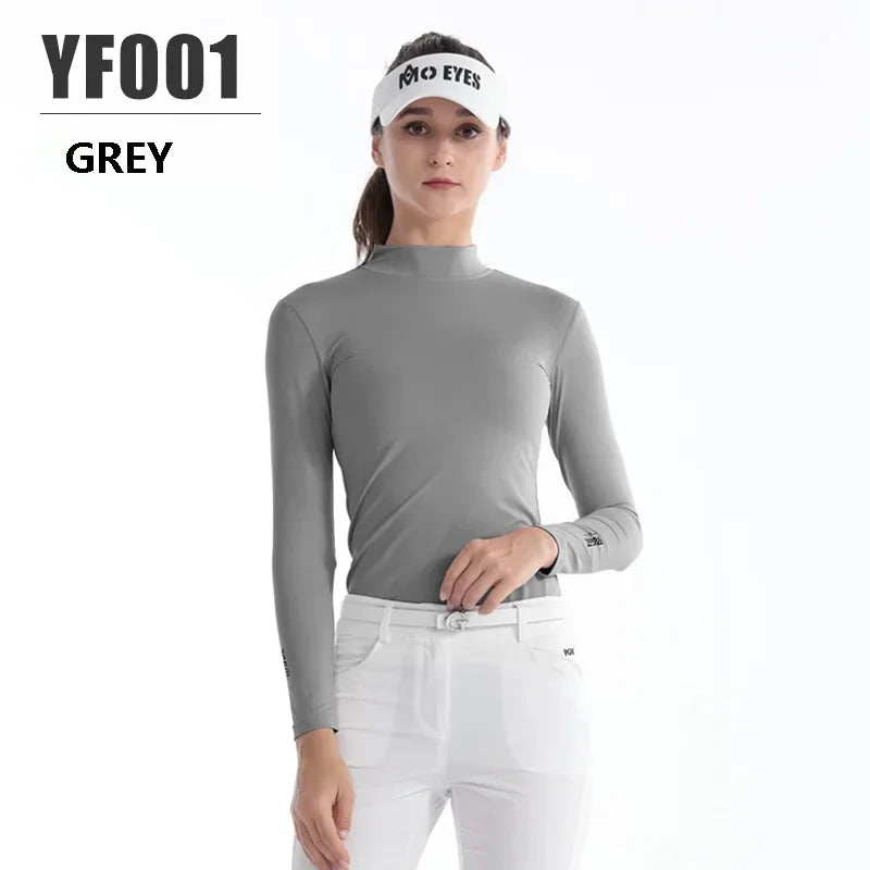 Damen-Golfshirt mit langen Ärmeln, Stehkragen, warmes Fleece, Sportbekleidung