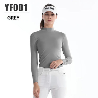 Damen-Golfshirt mit langen Ärmeln, Stehkragen, warmes Fleece, Sportbekleidung