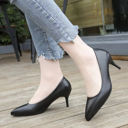 Leather Women Black White Wedding Shoes - Thin High Heels