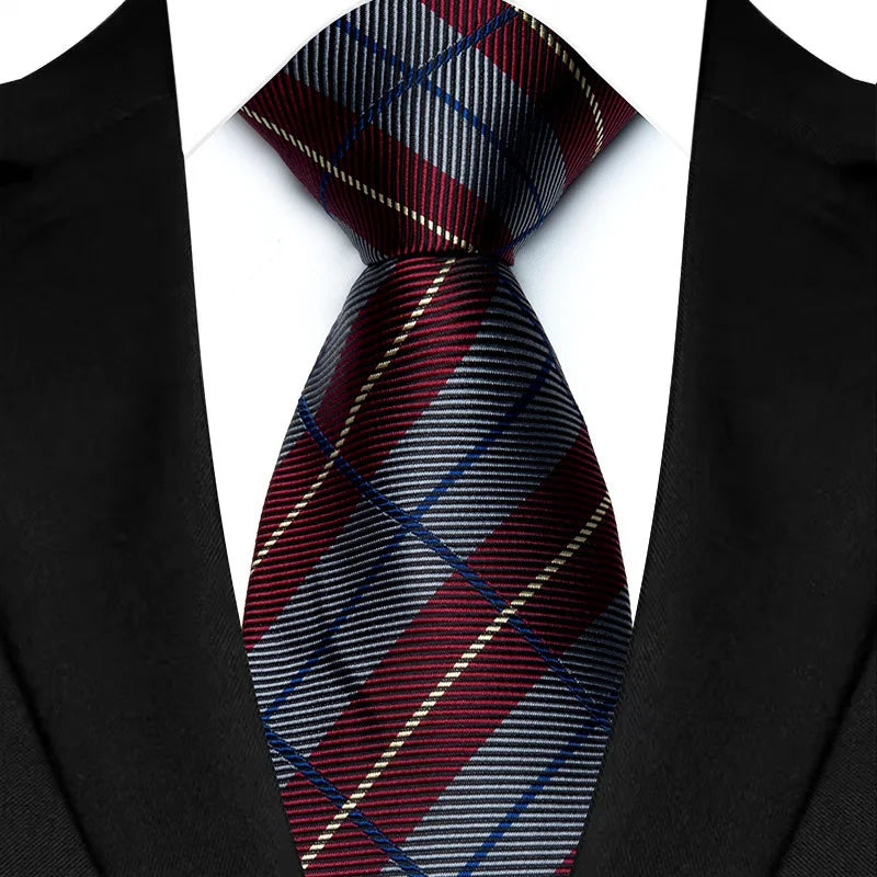 Men's Burgundy Plaid Silk Wedding Tie Set