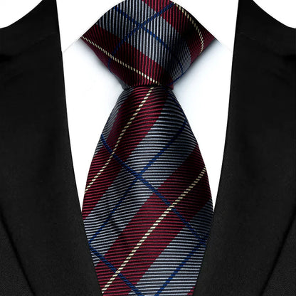 Men's Burgundy Plaid Silk Wedding Tie Set