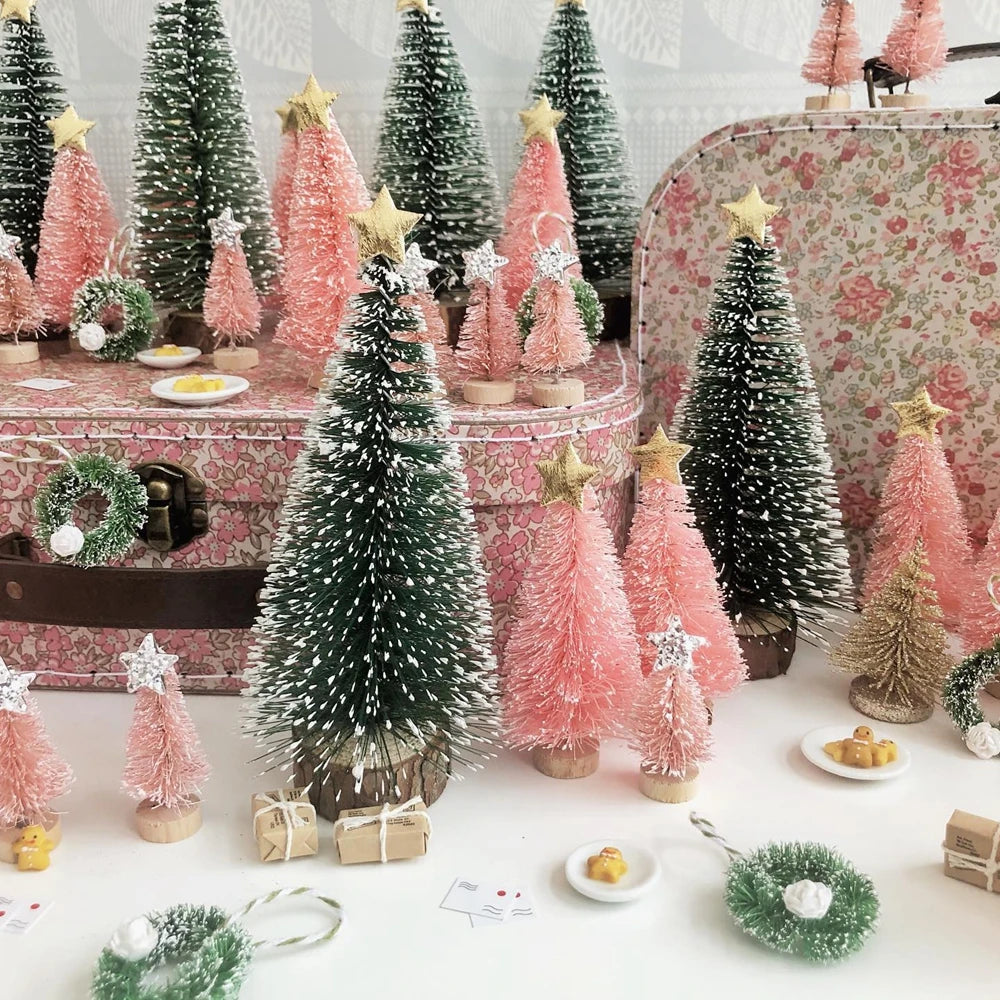 Lot de 8 mini sapins de Noël à paillettes pour la décoration