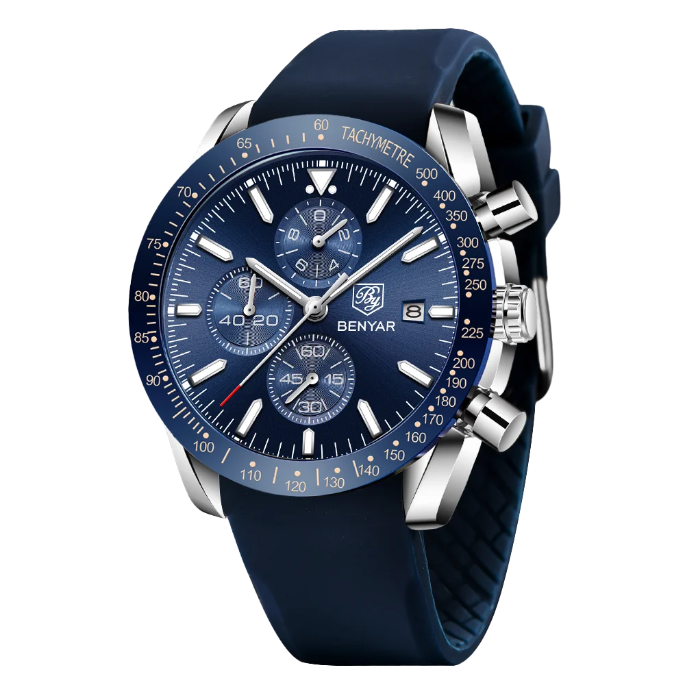 Montre chronographe à quartz pour homme – Montre-bracelet analogique étanche avec bracelet en cuir