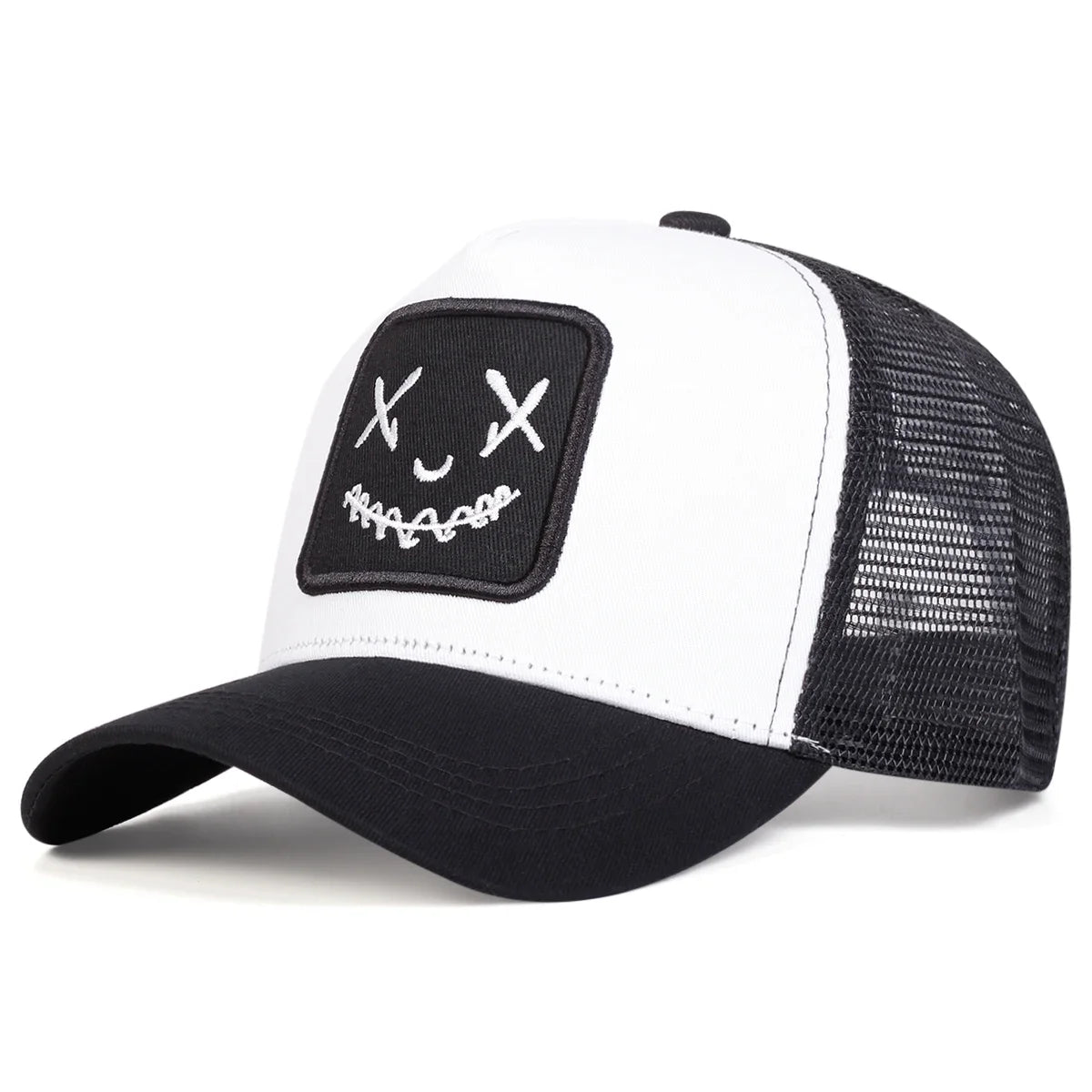 Smile Face Embroidered Mesh Hip Hop Cap