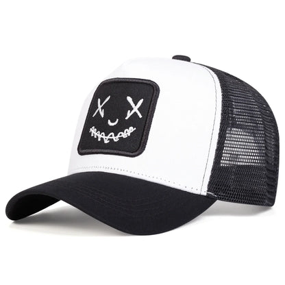 Smile Face Embroidered Mesh Hip Hop Cap