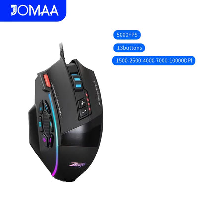 C13 Wired Gaming Mouse with 13 Programmable Buttons Adjustable DPI (1500–10000) RGB LED Optical Sensor USB Gaming Mouse