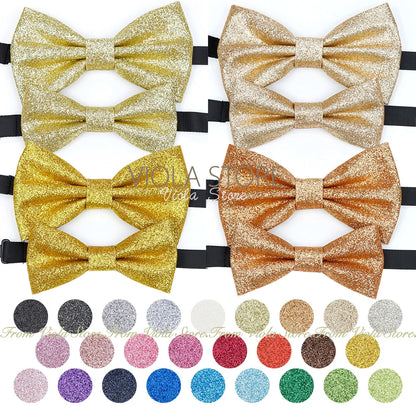 Parent-Child Shiny Gold Glitter Bowtie Set