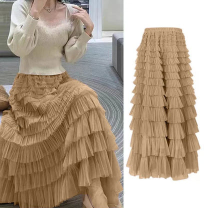 Women’s Maxi Tulle Skirt - Pleated Ruffle Mesh Skirt