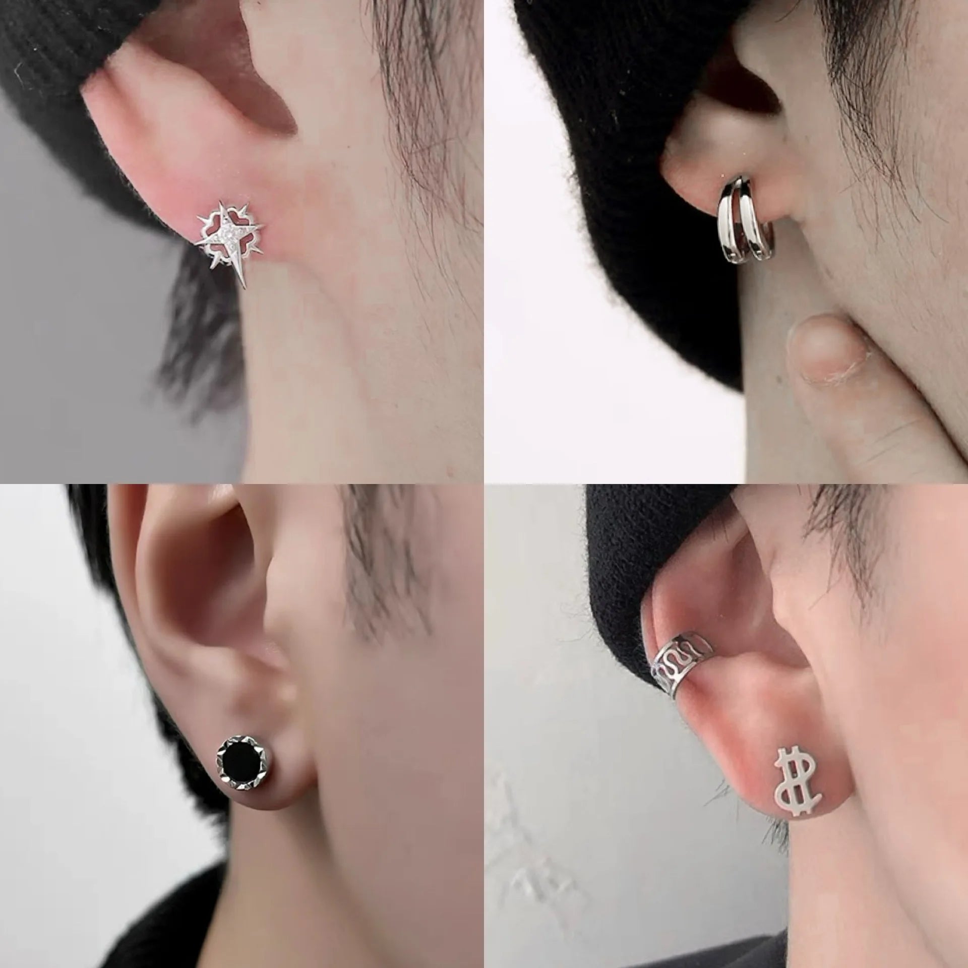 Boucles d'oreilles minimalistes en acier titane pour hommes - Goujons ronds noirs à goutte d'huile
