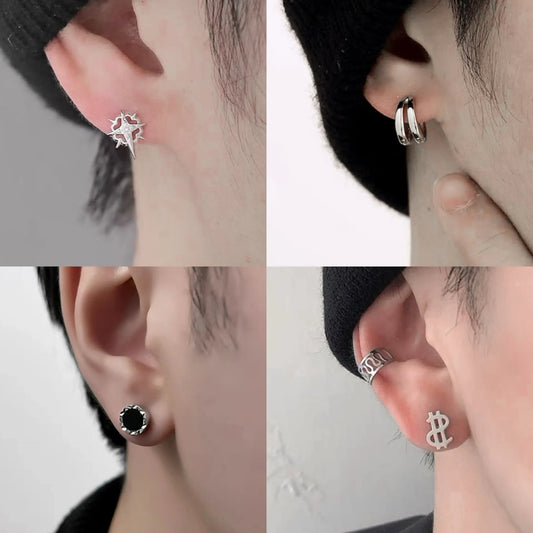 Minimalistische Herrenohrringe aus Titanstahl - Runde schwarze Ohrstecker mit Öltropfen
