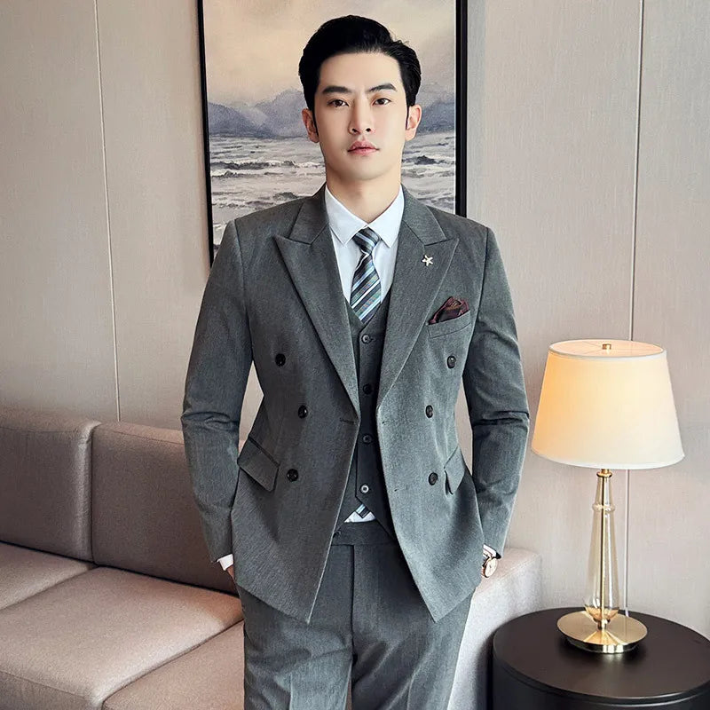 Costume classique 3 pièces de style coréen pour hommes