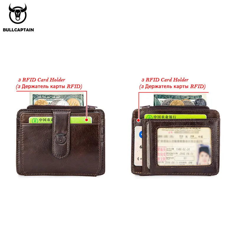 RFID-blockierendes Kartenetui aus echtem Leder mit Reißverschluss