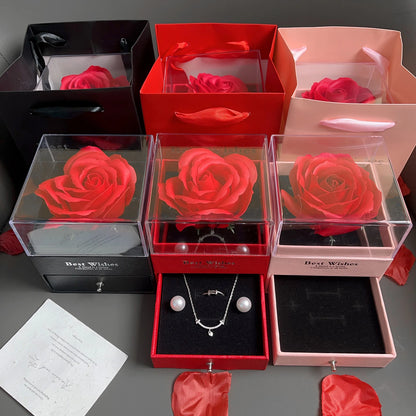 Geschenkbox zum Valentinstag, funkelnde Herz-Liebeskette mit luxuriösen Rosen-Geschenkboxen