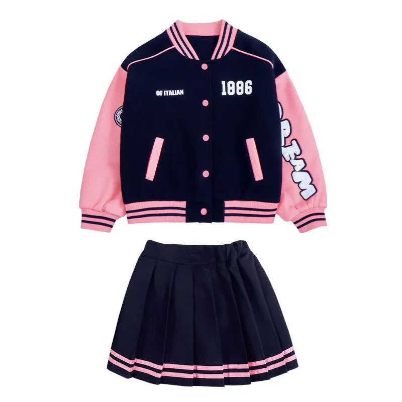 Baseball Kids Suits Jacket & Pleated Skirt 2 Pcs Outfits