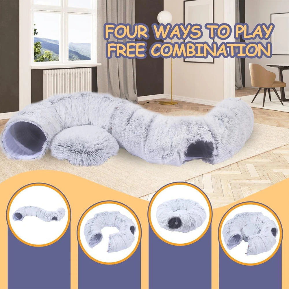 Multifunktionales Plüsch-Donut-Tunnel-Katzenbett 