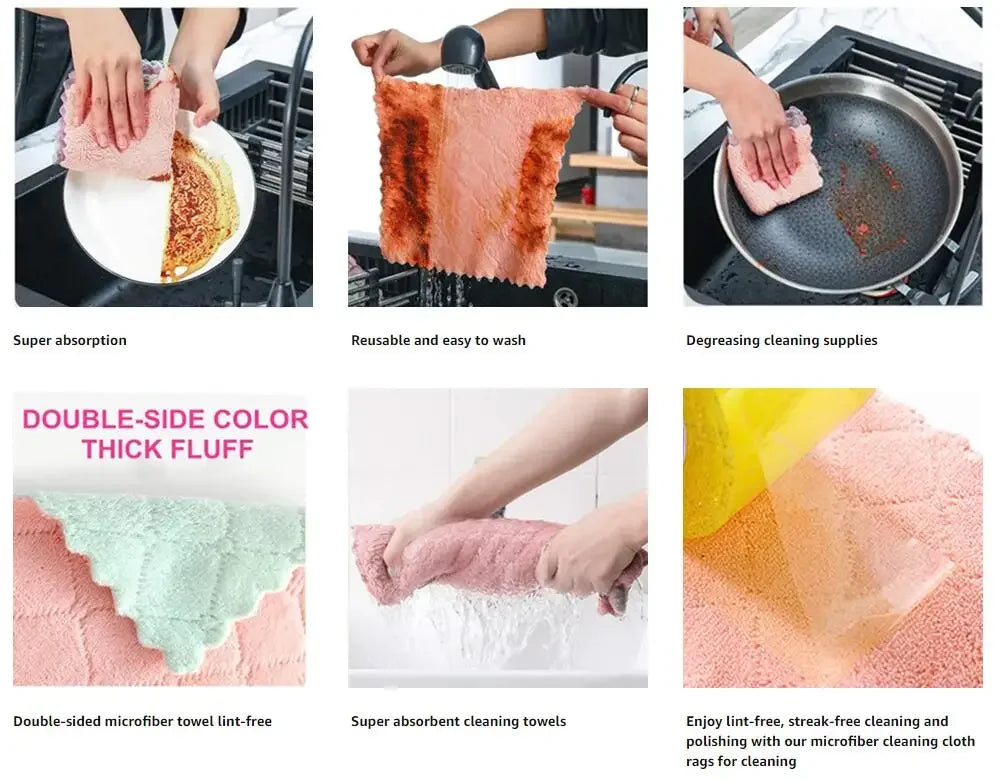 Fast-Drying Coral Velvet Kitchen Towels