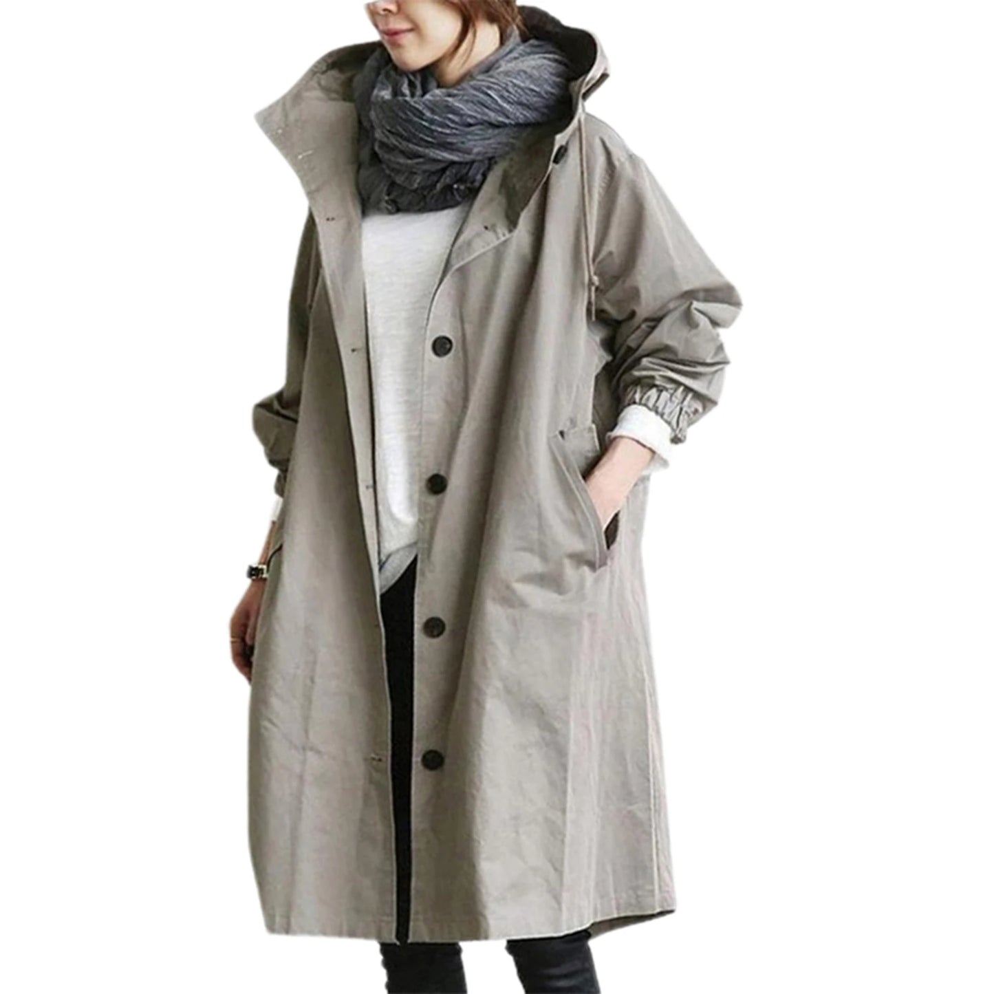 Women's Long Trench Windbreaker Loose Hooded Temperament Raincoat