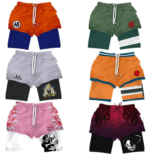 Gym-Shorts mit Dragon Ball &amp; One Piece-Anime-Print