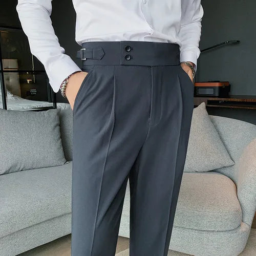 High Waist Solid Slim Fit Men’s Trousers