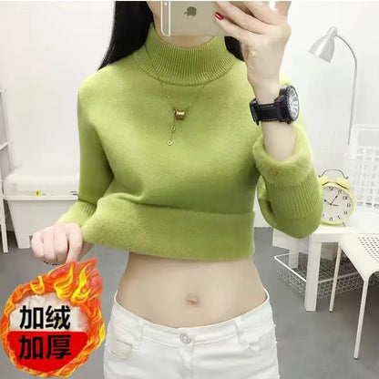 Damen-Strickpullover mit Rollkragen und Fleecefutter