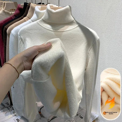 Women's Fleece-Lined Turtle Neck Knited Sweater