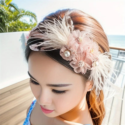 Serre-têtes faits main pour fille, avec perles, plumes, papillons et fleurs