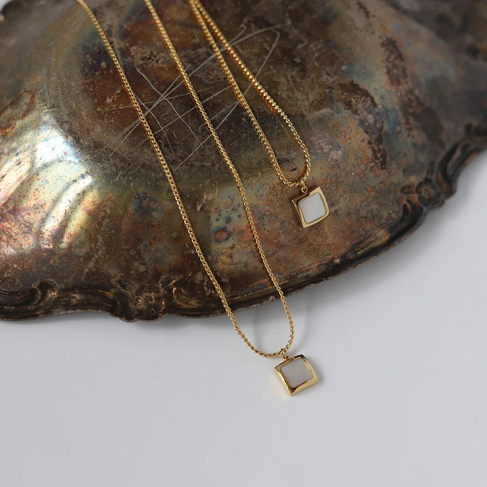 Gold-Plated Geometric Square Pendant Necklace