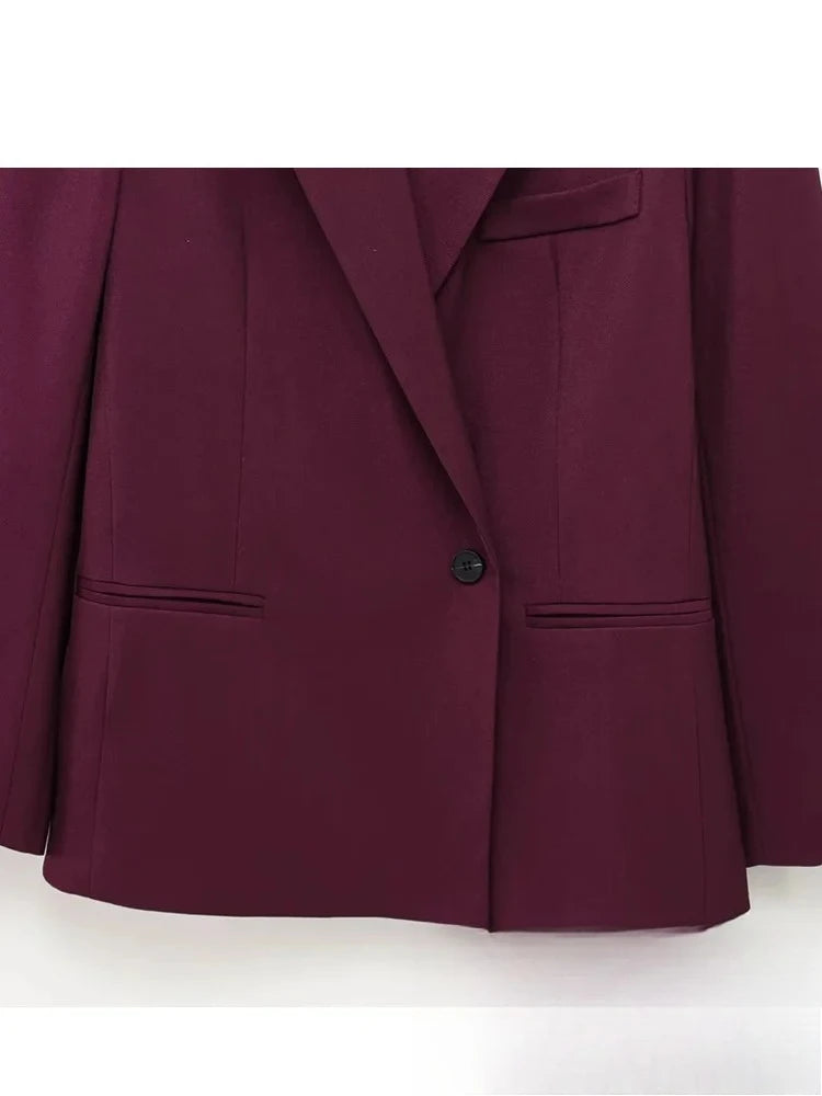 Damenblazer mit fallendem Revers und einem Knopf sowie gerader, locker sitzender Hosenanzug